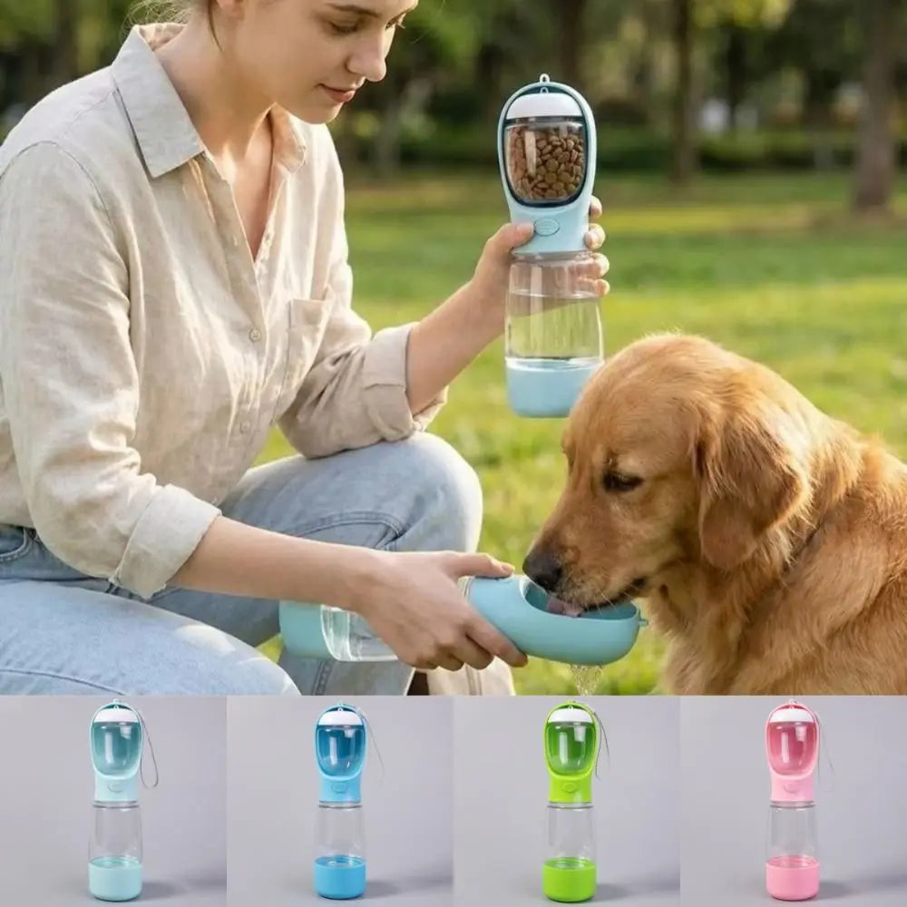 New 400Ml Dog Water Dispenser with Poop Bag Container 3 in 1 Pet Water Bottle Portable Leak Proof Dog Food Bottle Travel Use